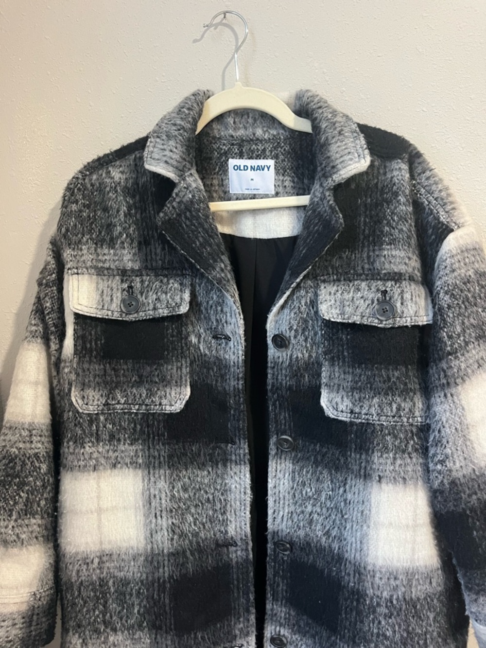 Old Navy Black, Gray & White Plaid Shacket